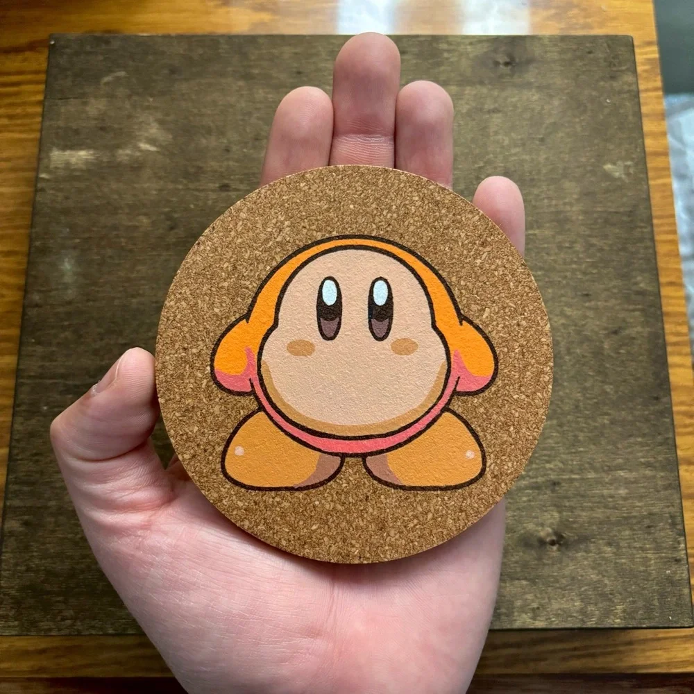 Waddle Dee Laser Engraved Painted Cork Coaster #1